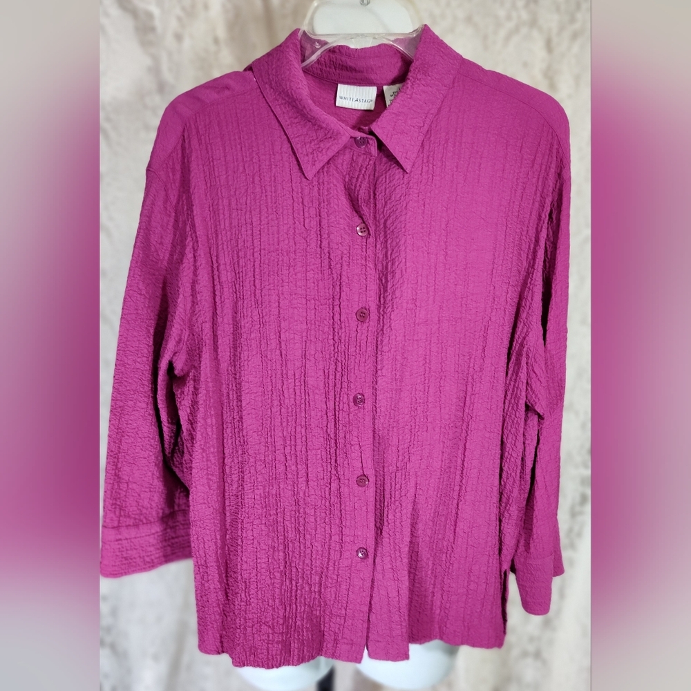 White Stag Raspberry Pink Classic Button Down Shirt with Notched Collar NWOT